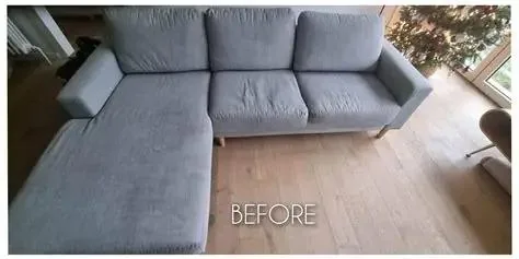 L-shaped sofa before deep cleaning in Downtown Dubai