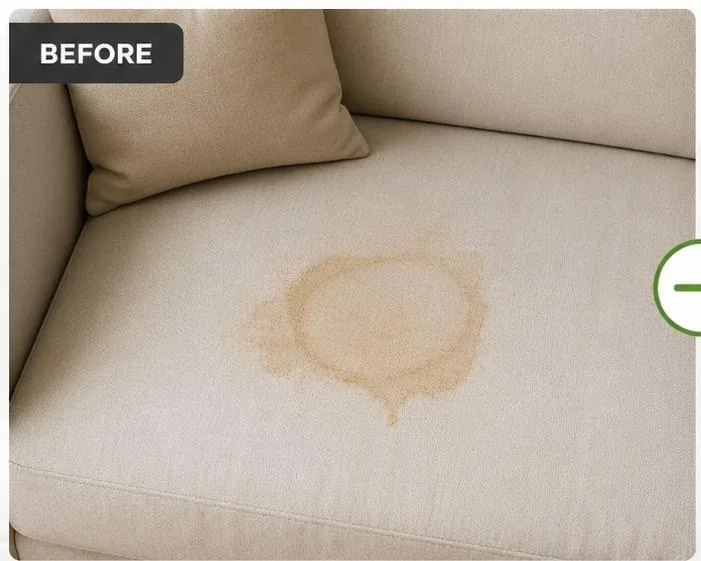 Sofa with coffee stain before removal — JVC Dubai