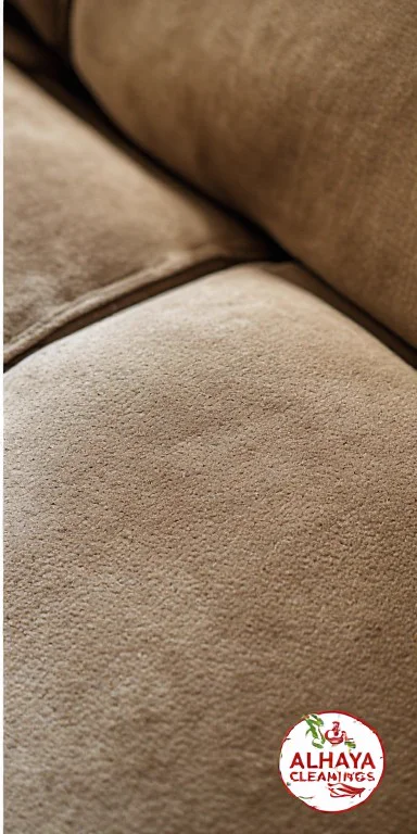 Beige fabric sofa completely clean after professional dust and seam extraction by Al Haya in Ajman UAE