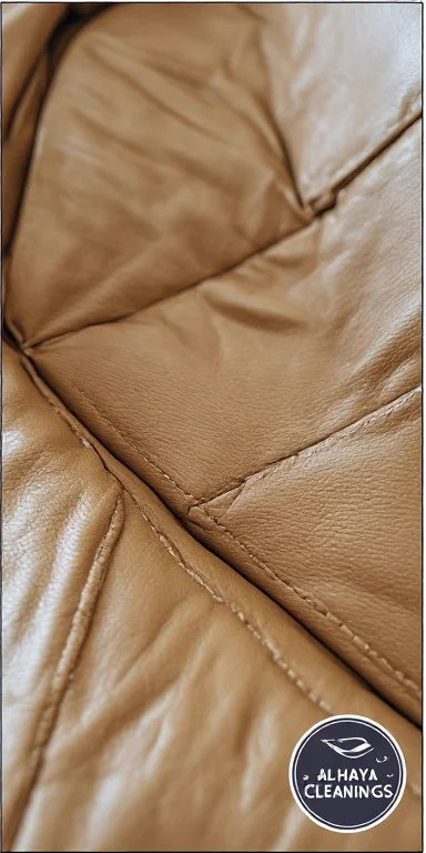Leather sofa fully restored after dust and powder stain removal in Dubai Marina — Al Haya Sofa Care