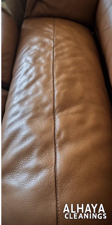 Leather sofa with all water stains removed by Al Haya Sofa Care in Deira Dubai UAE