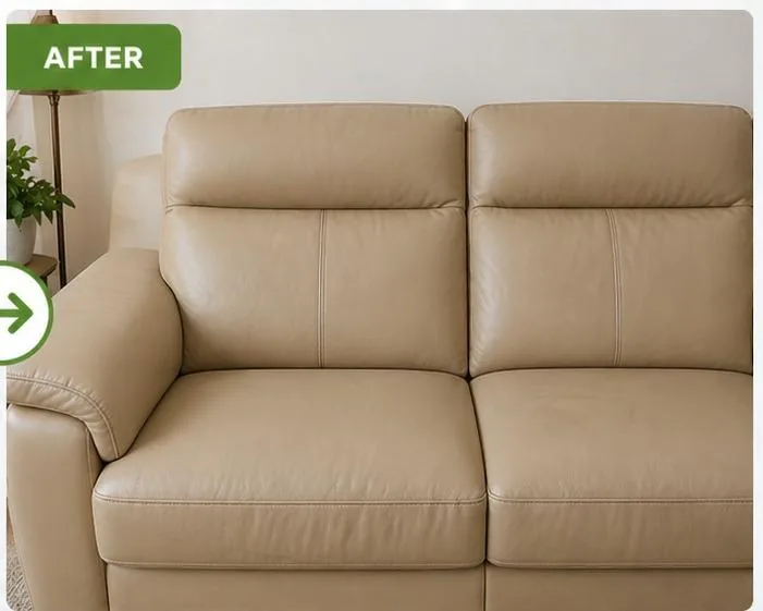 Restored leather sofa after deep cleaning in Business Bay Dubai — Al Haya