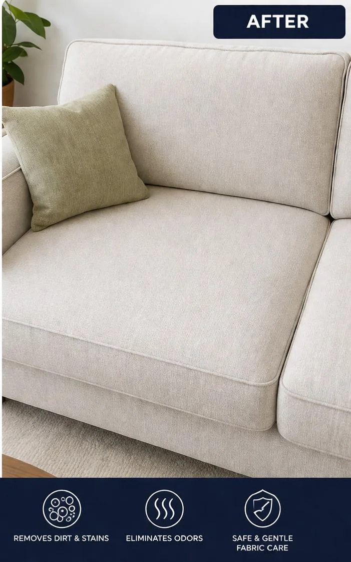 Fresh fabric sofa after professional shampoo cleaning in Sharjah — Al Haya Sofa Care