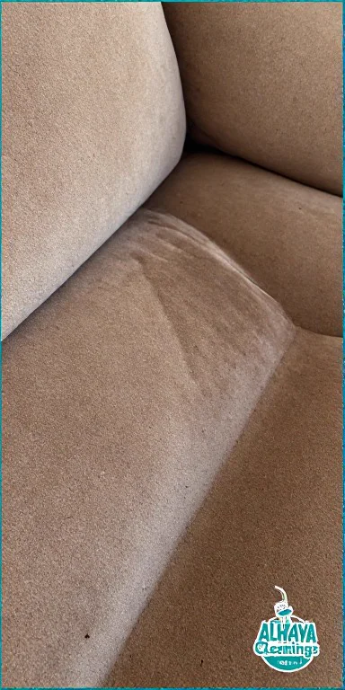Beige suede sofa fully refreshed after professional deep shampoo treatment by Al Haya in Abu Dhabi UAE